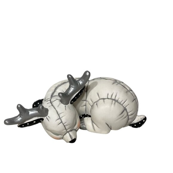 Ceramic Sleeping Baby Reindeer Figurine Antlers Polka Dot Holiday Decoration - Picture 6 of 7